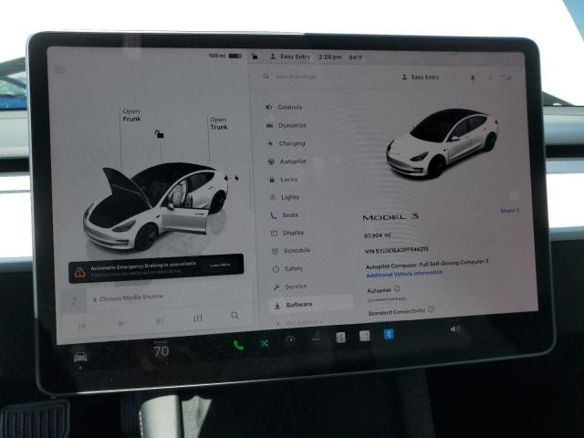 5YJ3E1EA3PF546213 - 2023 TESLA MODEL 3 WHITE photo 9