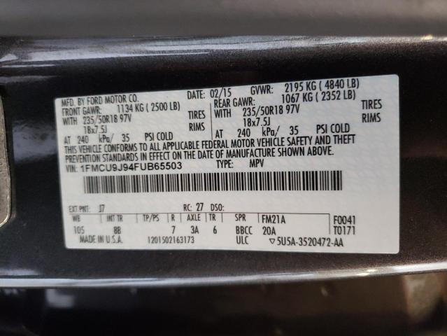 1FMCU9J94FUB65503 - 2015 FORD ESCAPE TITANIUM GRAY photo 14