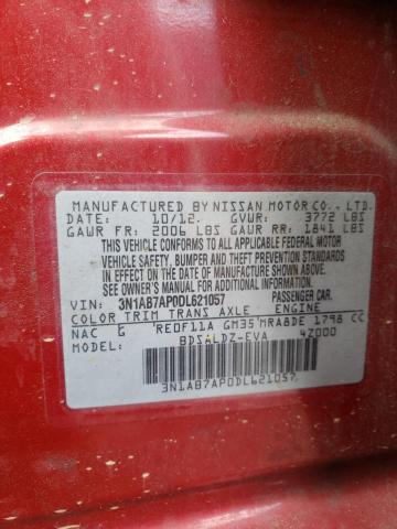 3N1AB7AP0DL621057 - 2013 NISSAN SENTRA S RED photo 12