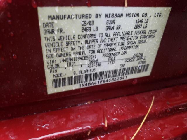 1N4BA41E94C852641 - 2004 NISSAN MAXIMA SE MAROON photo 12