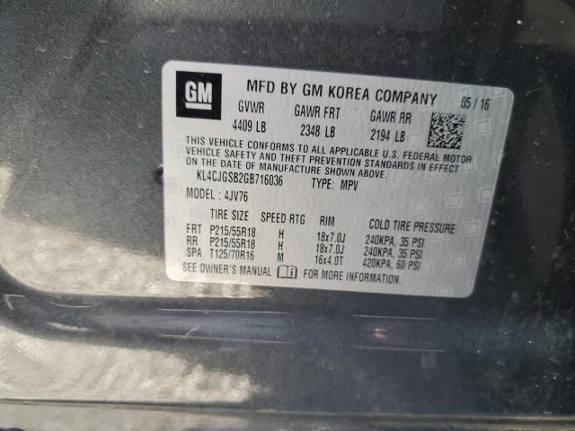 KL4CJGSB2GB716036 - 2016 BUICK ENCORE CHARCOAL photo 10