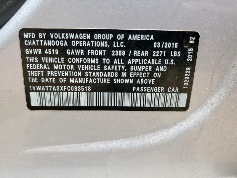 1VWAT7A3XFC083518 - 2015 VOLKSWAGEN PASSAT S SILVER photo 12