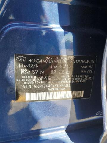 5NPE24AF4KH794355 - 2019 HYUNDAI SONATA SE ლურჯი ფოტო 12