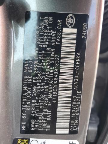 4T1BE30K84U918327 - 2004 TOYOTA CAMRY LE GRAY photo 12