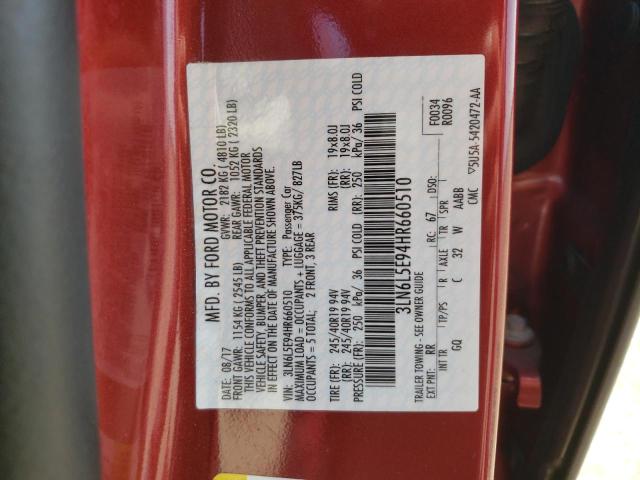 3LN6L5E94HR660510 - 2017 LINCOLN MKZ RESERVE RED photo 12