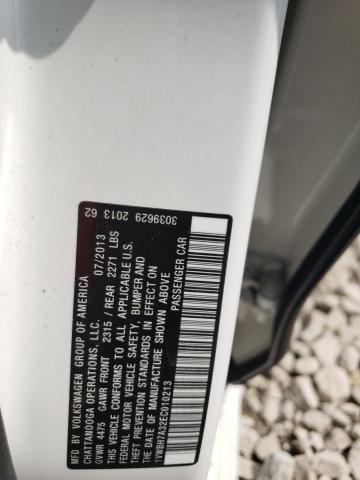1VWBH7A32EC010213 - 2014 VOLKSWAGEN PASSAT SE თეთრი ფოტო 12