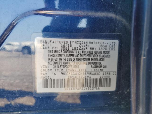 3N1AB7AP2GY210766 - 2016 NISSAN SENTRA S BLUE photo 13