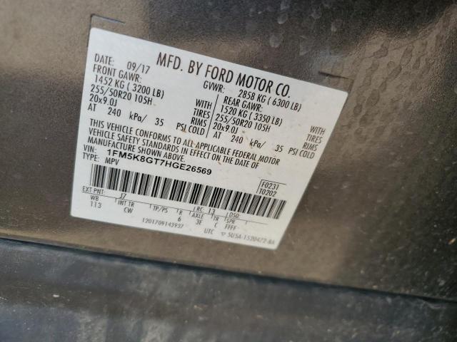 1FM5K8GT7HGE26569 - 2017 FORD EXPLORER SPORT გრაფიტი ფოტო 13