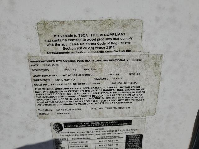 5SFNB312XLE431516 - 2020 HEARTLAND MALLARD 双色 照片 10