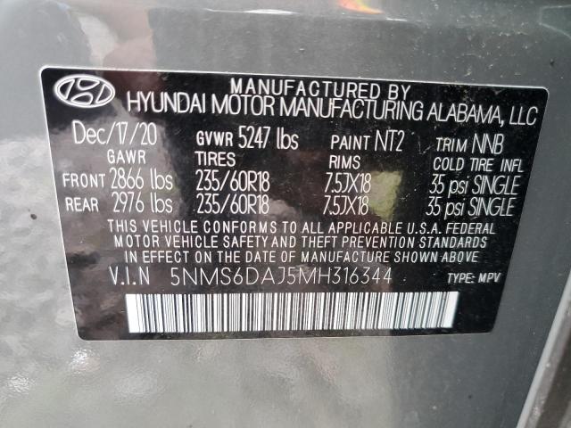 5NMS6DAJ5MH316344 - 2021 HYUNDAI SANTA FE SEL GRAY photo 14