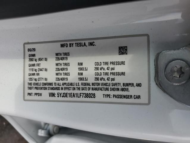 5YJ3E1EA1LF738028 - 2020 TESLA MODEL 3 Ağ foto 13