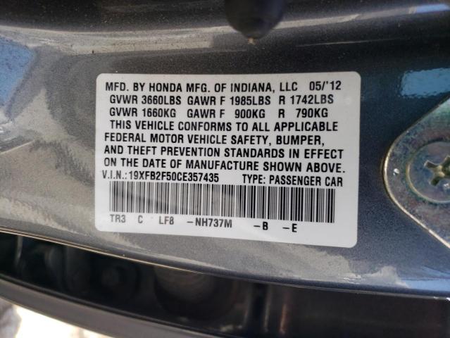 19XFB2F50CE357435 - 2012 HONDA CIVIC LX GRAY photo 12