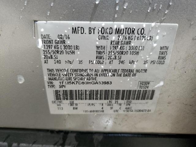 1FM5K7D80HGA53983 - 2017 FORD EXPLORER XLT Argent photo 13