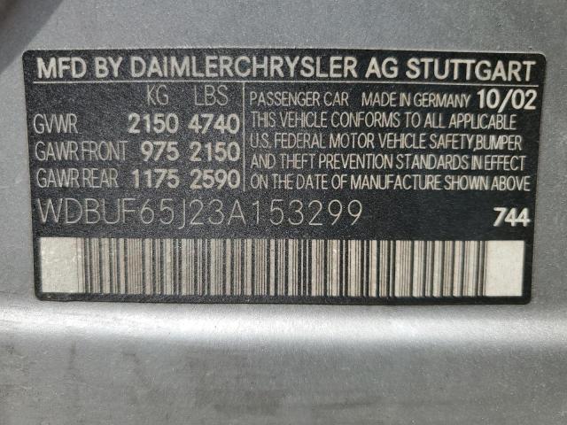 WDBUF65J23A153299 - 2003 MERCEDES-BENZ E 320 SILVER photo 12