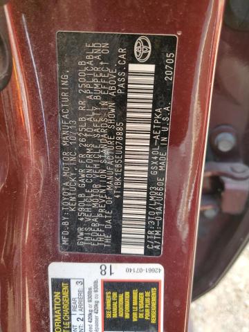 4T1BK1EB5EU078885 - 2014 TOYOTA AVALON BASE 红色 照片 12