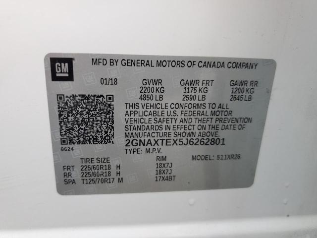 2GNAXTEX5J6262801 - 2018 CHEVROLET EQUINOX LT Blanco foto 14