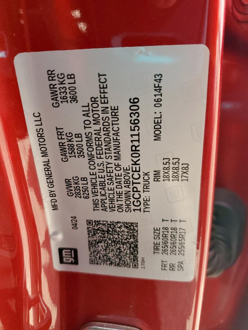 1GCPTCEK0R1156306 - 2024 CHEVROLET COLORADO LT RED photo 12