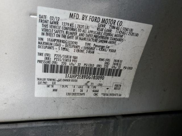 1FAHP2E89DG103090 - 2013 FORD TAURUS SEL SILVER photo 13