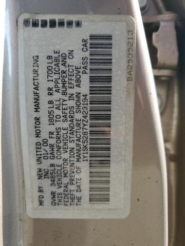 1Y1SK5287YZ423194 - 2000 CHEVROLET GEO PRIZM BASE BEIGE photo 12