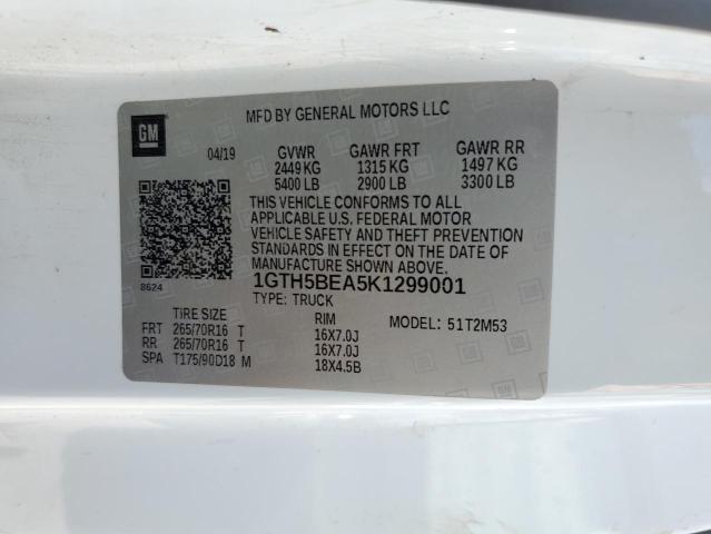 1GTH5BEA5K1299001 - 2019 GMC CANYON WHITE photo 12