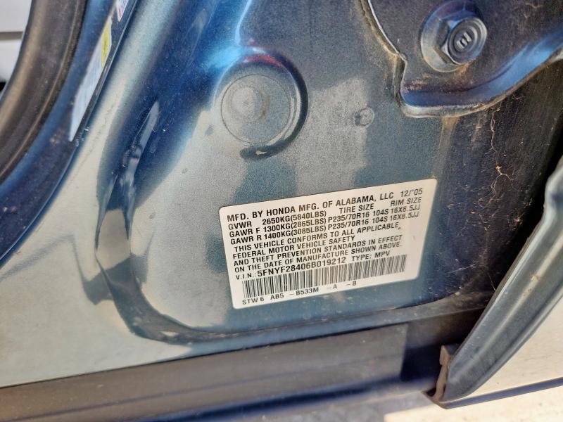 5FNYF28406B019212 - 2006 HONDA PILOT EX BLUE photo 13