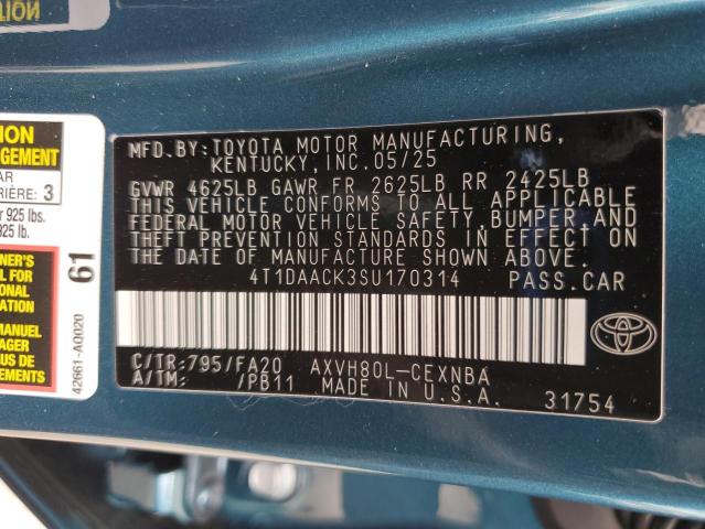 4T1DAACK3SU170314 - 2025 TOYOTA CAMRY XSE TEAL photo 12