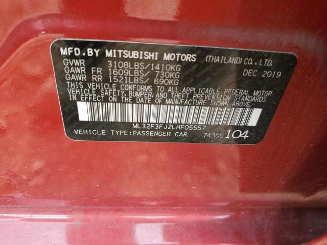 ML32F3FJ2LHF05557 - 2020 MITSUBISHI MIRAGE G4 ES RED photo 12
