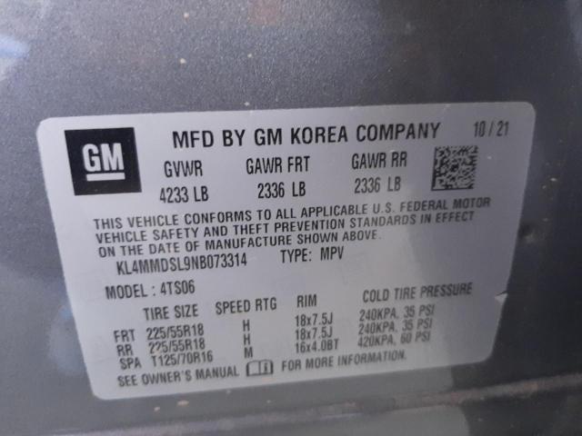 KL4MMDSL9NB073314 - 2022 BUICK ENCORE GX SELECT GRAY photo 10