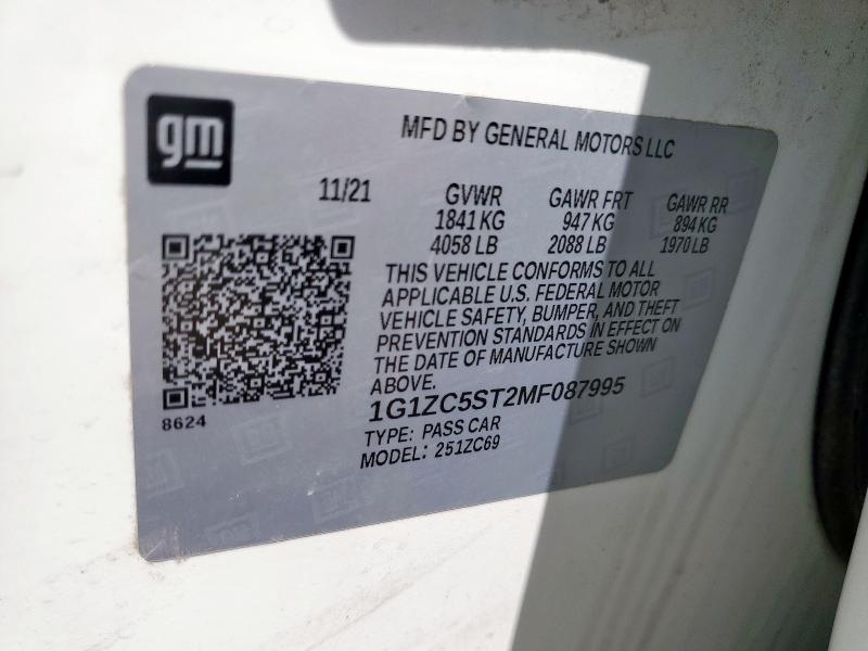 1G1ZC5ST2MF087995 - 2021 CHEVROLET MALIBU LS თეთრი ფოტო 12