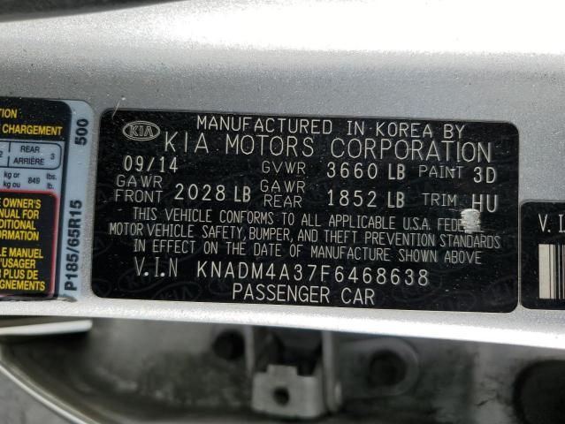 KNADM4A37F6468638 - 2015 KIA RIO LX SILVER photo 12