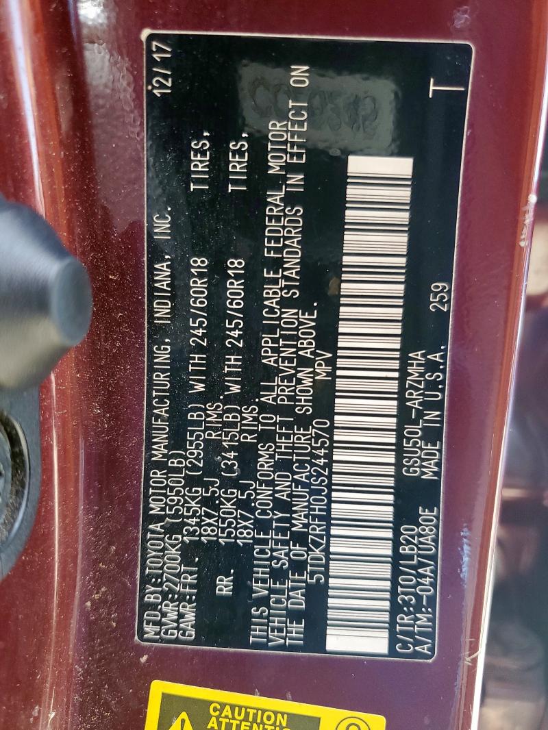 5TDKZRFH0JS244570 - 2018 TOYOTA HIGHLANDER SE برغندي صورة 13