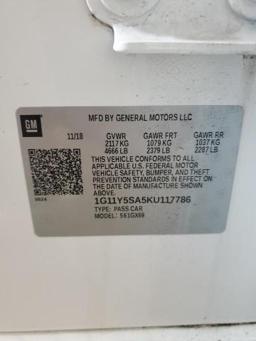 1G11Y5SA5KU117786 - 2019 CHEVROLET IMPALA LS WHITE photo 12