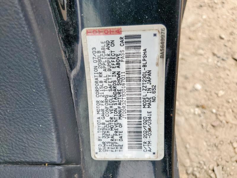 JTDDR32T930167011 - 2003 TOYOTA CELICA GT Qara foto 12