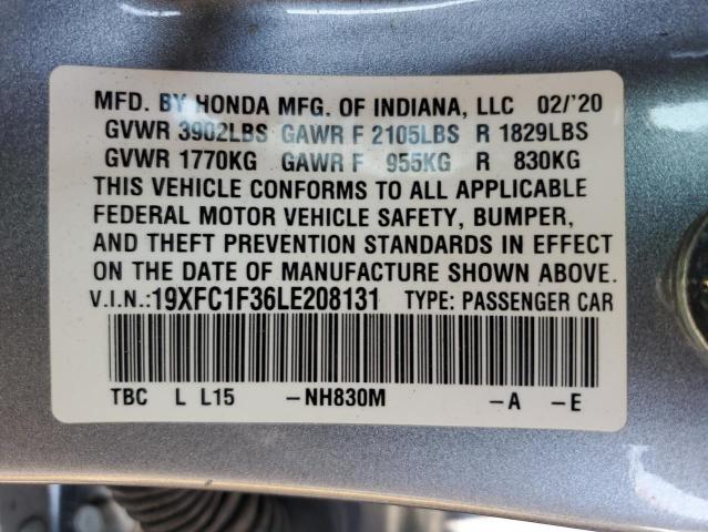 19XFC1F36LE208131 - 2020 HONDA CIVIC EX SILVER photo 12