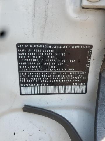 3VV2B7AXXKM136516 - 2019 VOLKSWAGEN TIGUAN SE Biały zdjęcie 12