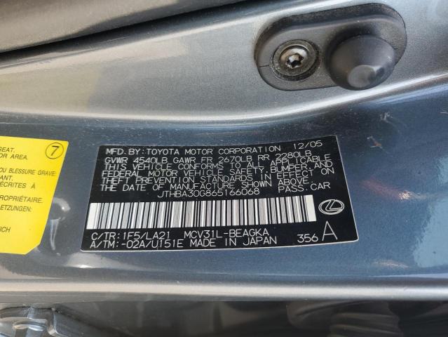 JTHBA30G865166068 - 2006 LEXUS ES 330 GRAY photo 13