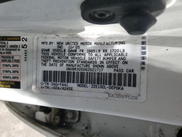 1NXBR32E66Z621717 - 2006 TOYOTA COROLLA CE WHITE photo 12