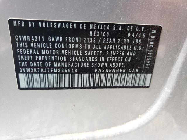 3VW2K7AJ7FM335648 - 2015 VOLKSWAGEN JETTA BASE 银色 照片 13