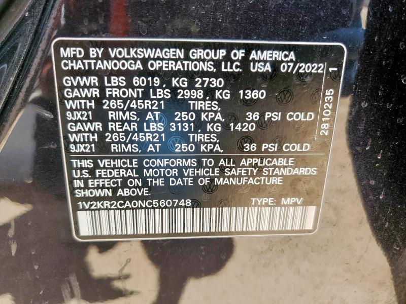 1V2KR2CA0NC560748 - 2022 VOLKSWAGEN ATLAS SE BLACK photo 14