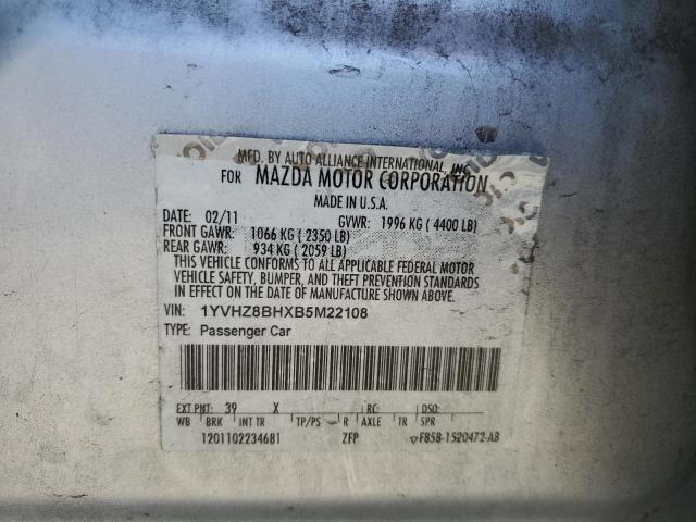 1YVHZ8BHXB5M22108 - 2011 MAZDA 6 I 银色 照片 12