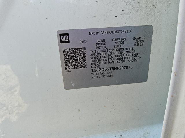 1G1ZD5ST5NF207075 - 2022 CHEVROLET MALIBU LT თეთრი ფოტო 12