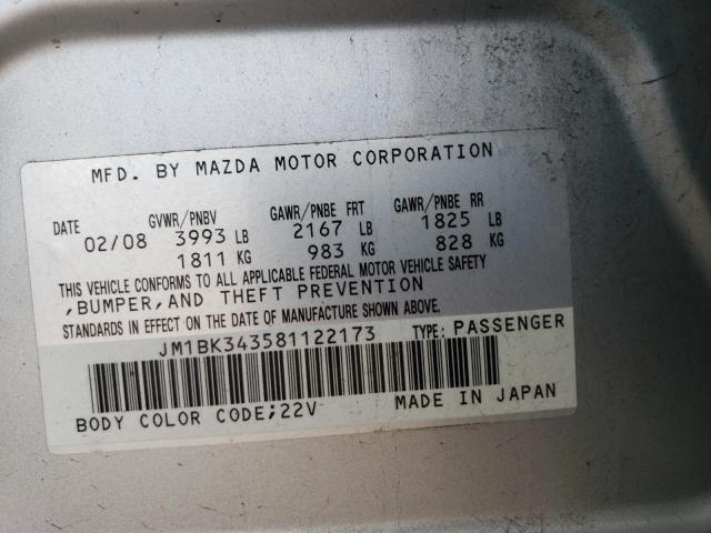 JM1BK343581122173 - 2008 MAZDA 3 HATCHBACK SILVER photo 12
