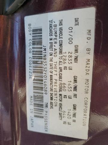 JM1NB3532Y0146089 - 2000 MAZDA MX-5 MIATA BASE BURGUNDY photo 12