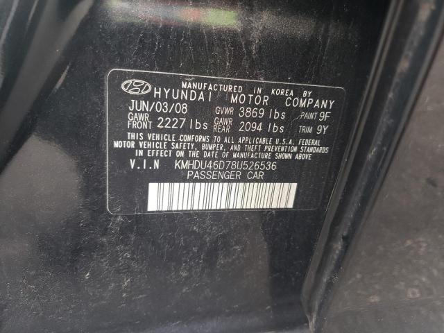 KMHDU46D78U526536 - 2008 HYUNDAI ELANTRA GLS BLACK photo 12