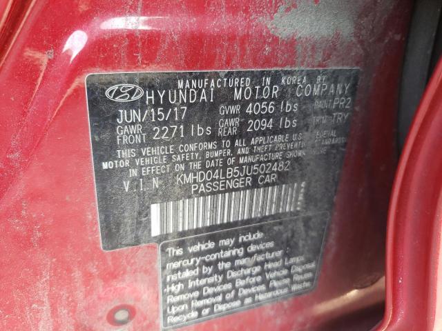 KMHD04LB5JU502482 - 2018 HYUNDAI ELANTRA SPORT RED photo 12