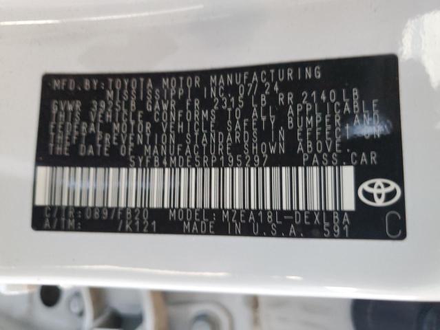 5YFB4MDE5RP195297 - 2024 TOYOTA COROLLA LE თეთრი ფოტო 12