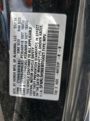 5FNRL5H96EB090021 - 2014 HONDA ODYSSEY TOURING შავი ფოტო 14