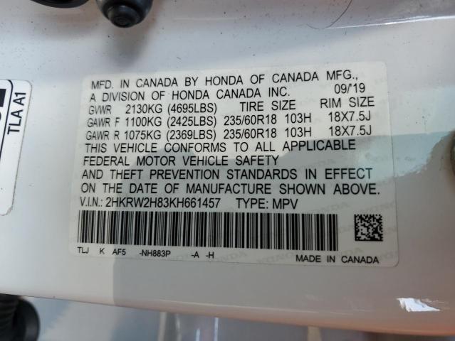 2HKRW2H83KH661457 - 2019 HONDA CR-V EXL Ağ foto 14