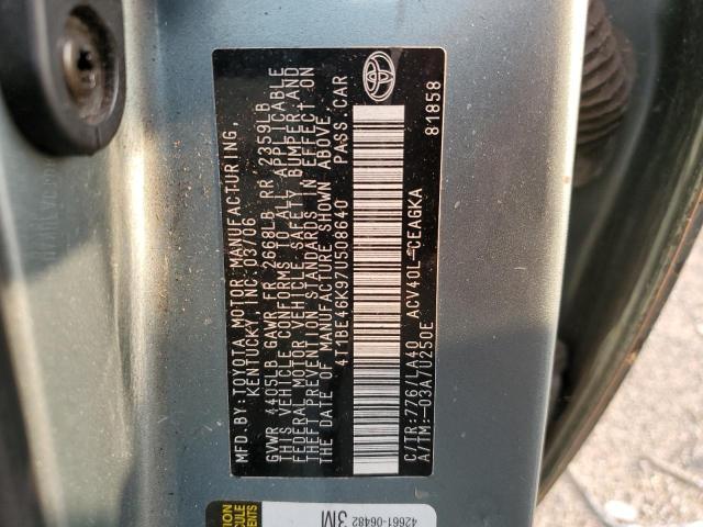 4T1BE46K97U508640 - 2007 TOYOTA CAMRY CE GREEN photo 12