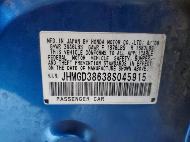 JHMGD38638S045915 - 2008 HONDA FIT SPORT BLUE photo 12